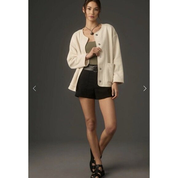 Sanctuary Anthropology Textured Knit Snap Close Shacket Jacket Cream Size S - Picture 3 of 14